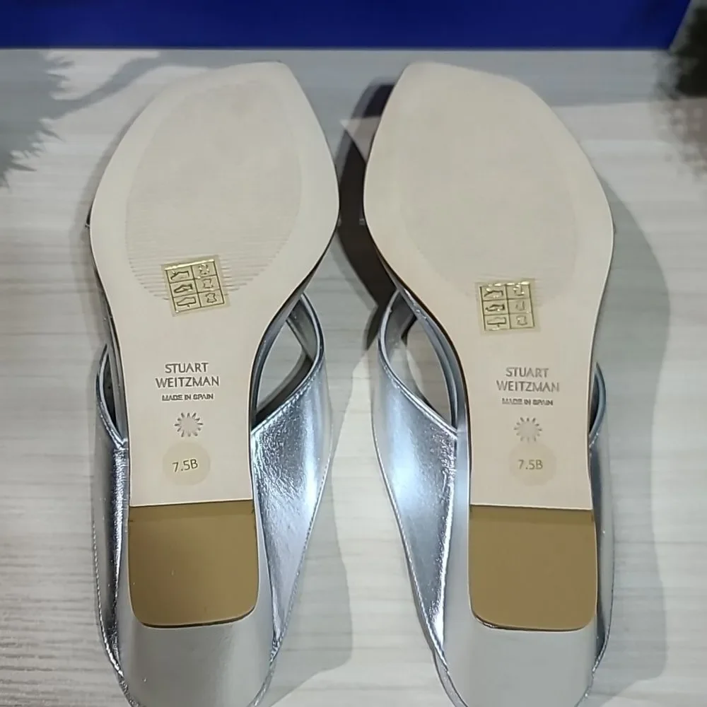 Stuart Weitzman Miami 50 Wedge Slide Silver 7.5 B NEW - Picture 7 of 9